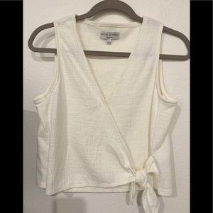 White textured top with a cute tie detail